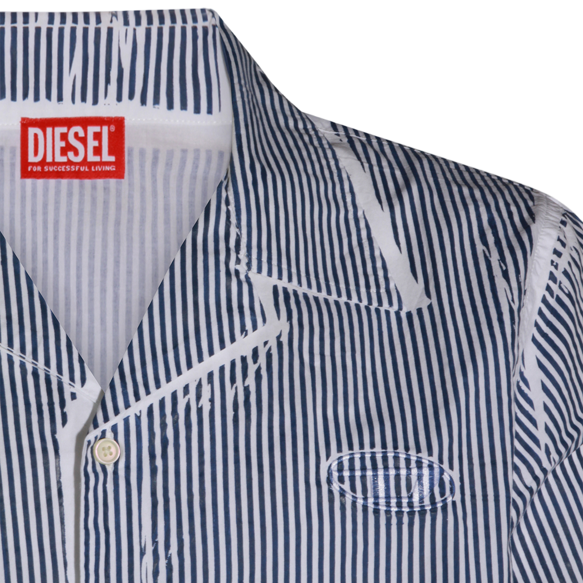 Vertical Striped Short-Sleeve Shirt With Classic Collar