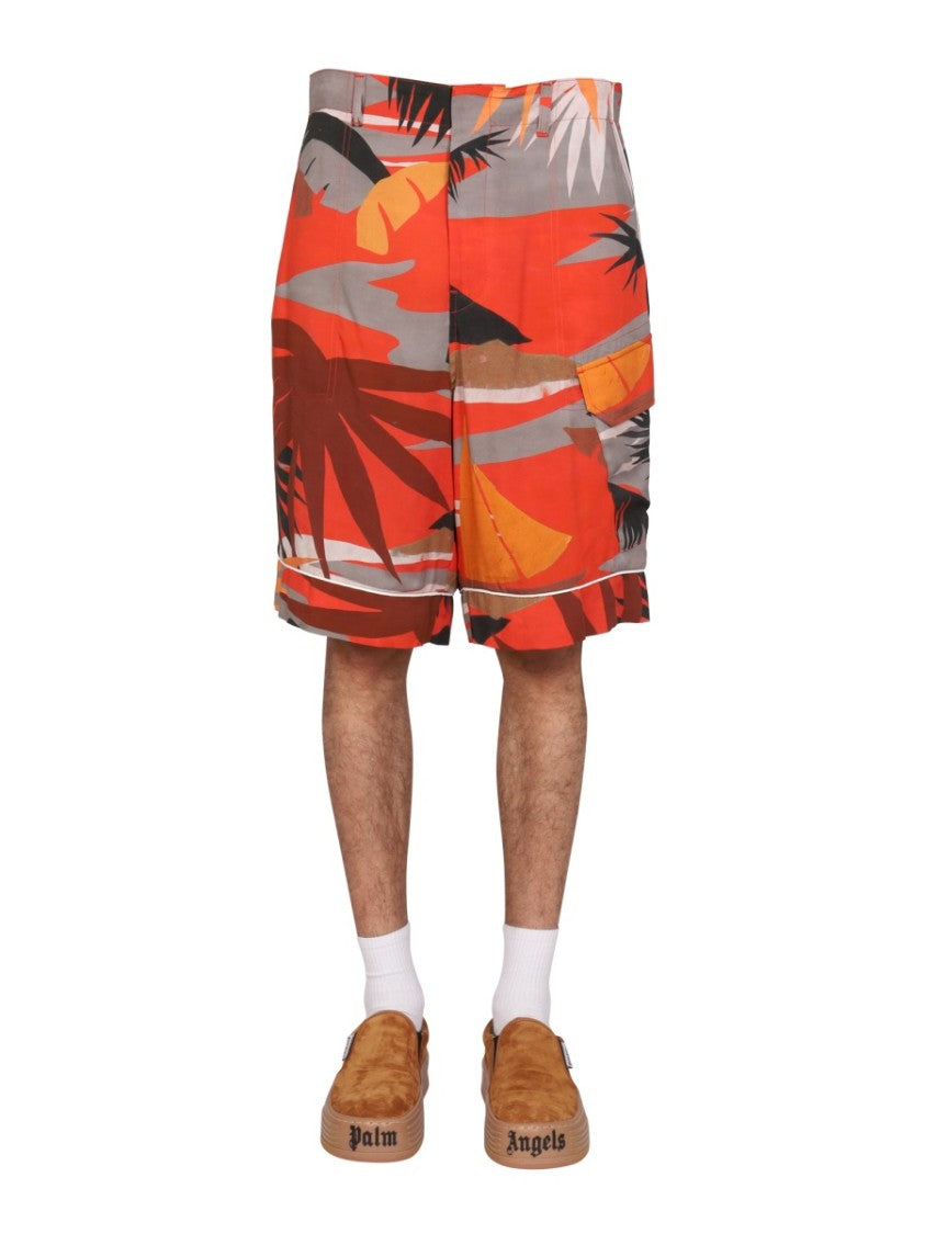 Tropical Print Cargo Bermuda Shorts