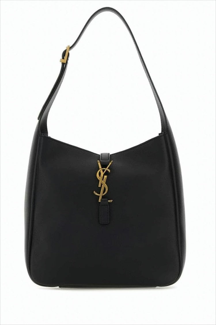 Structured Black Calf Leather Shoulder Bag