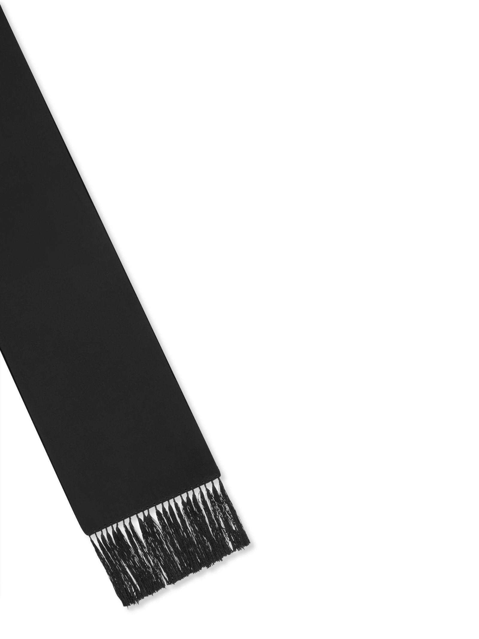 Rectangular Black Scarf With Tone-On-Tone Fringed Edges
