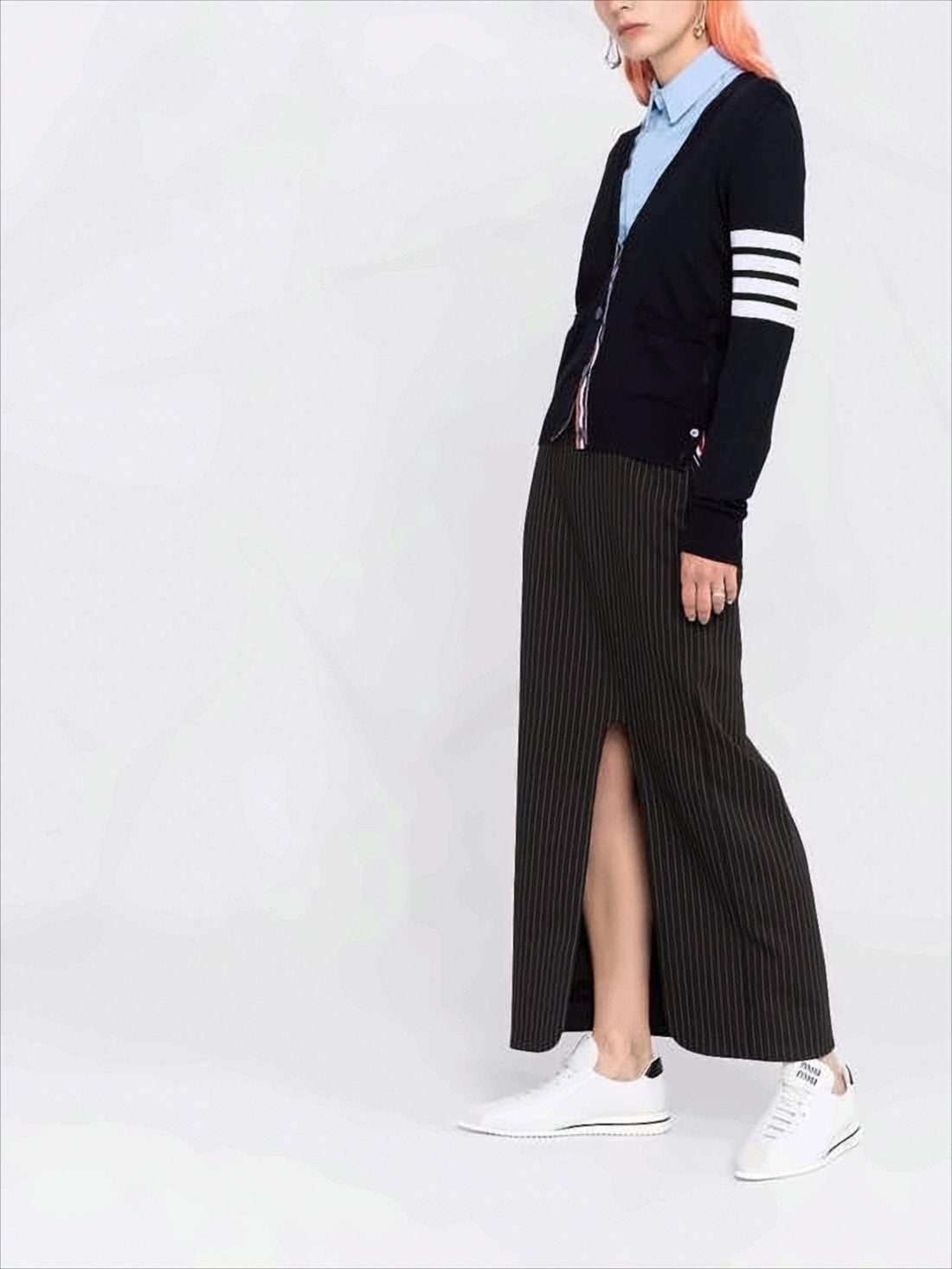 V-Neck Merino Wool Cardigan With Distinctive Stripes