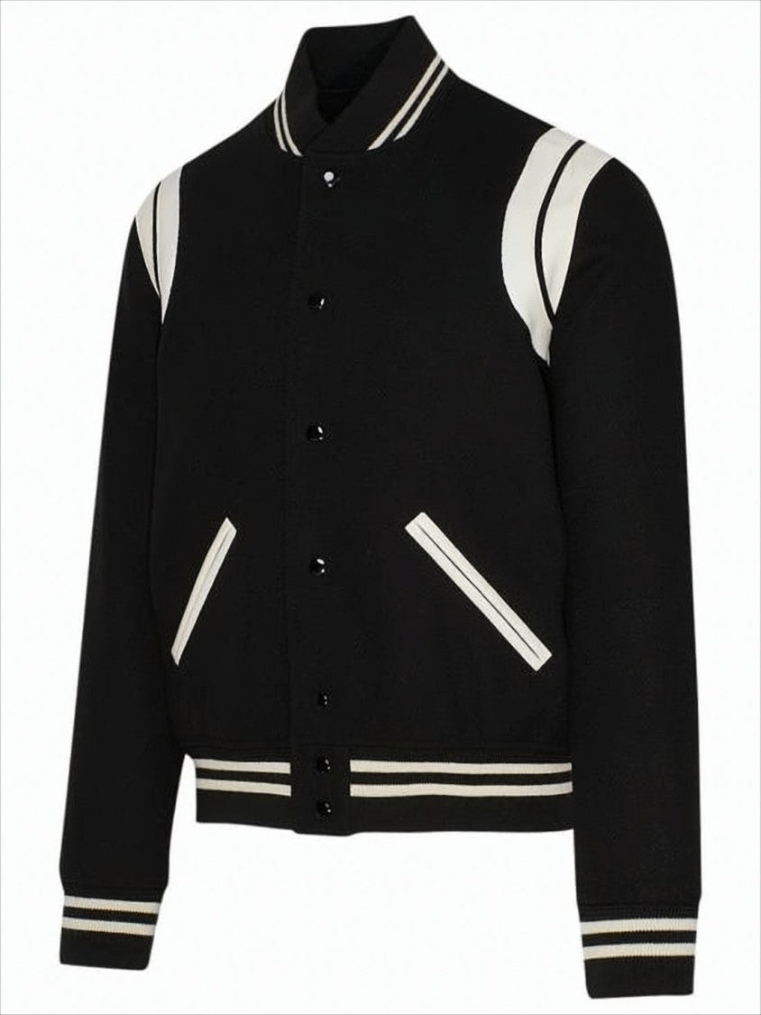 Black Wool-Polyamide Blend Bomber Jacket