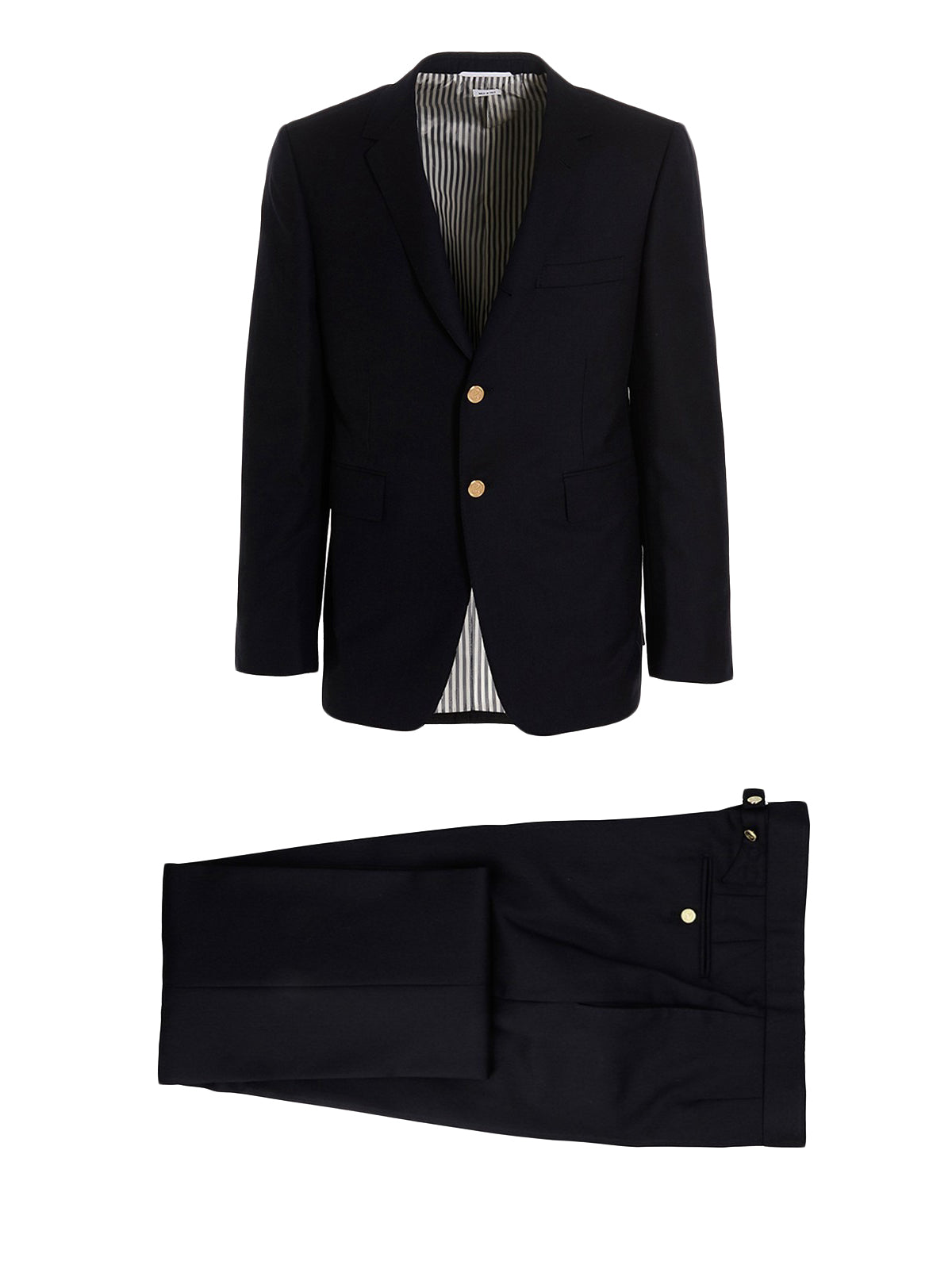 Tailored Wool Suit Set with Notch Lapel and Striped Lining