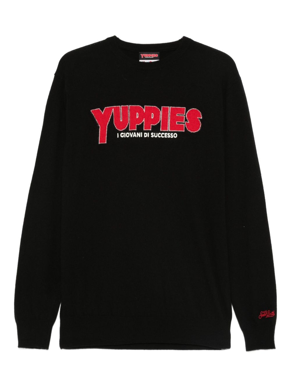 Blue Knit Sweater With Bold Typography