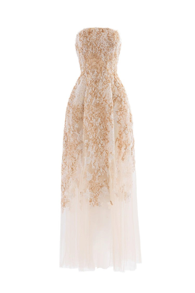 Embroidered Strapless Dress