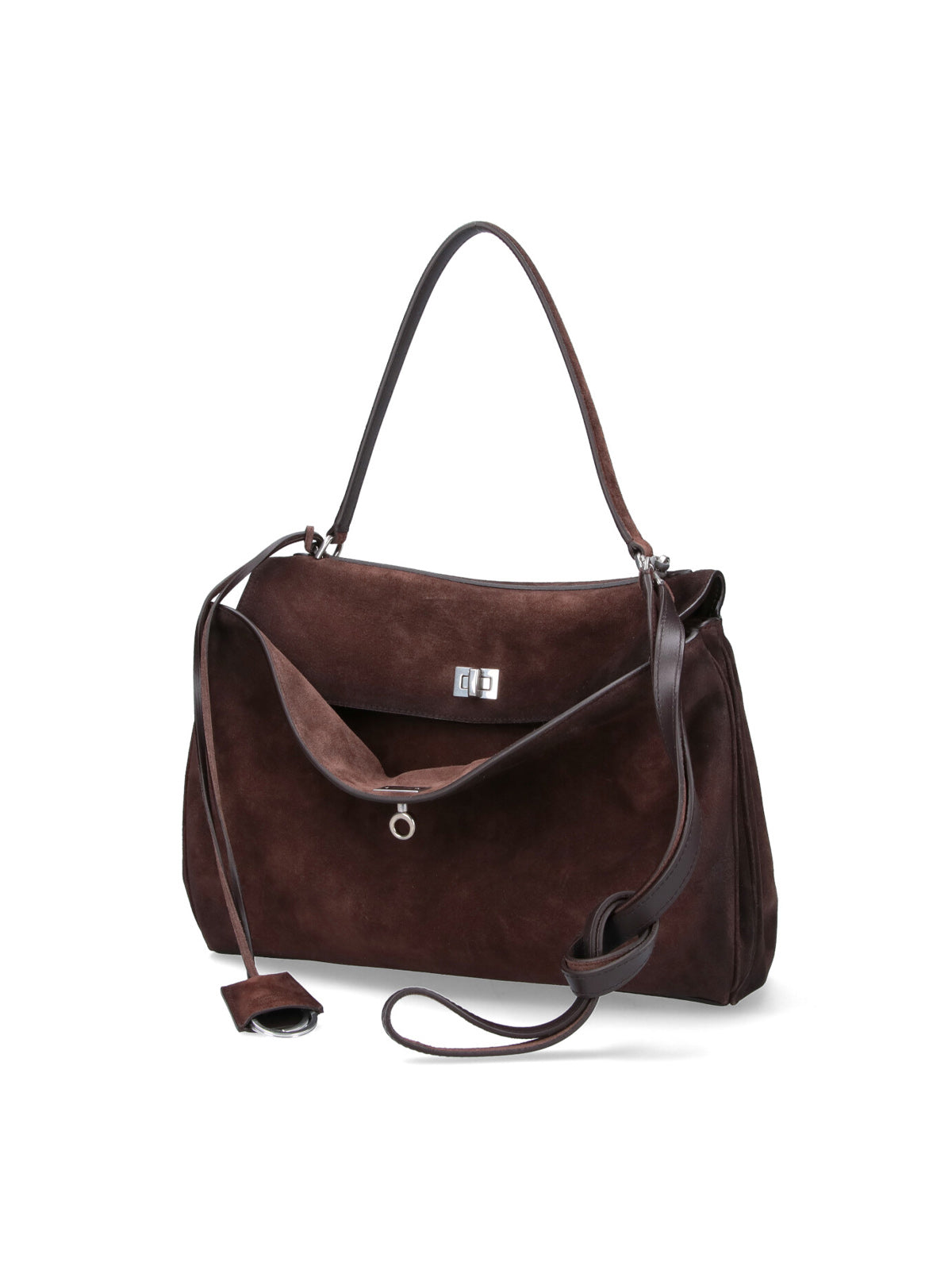 Medium Brown Calf Suede Handbag with Removable Strap