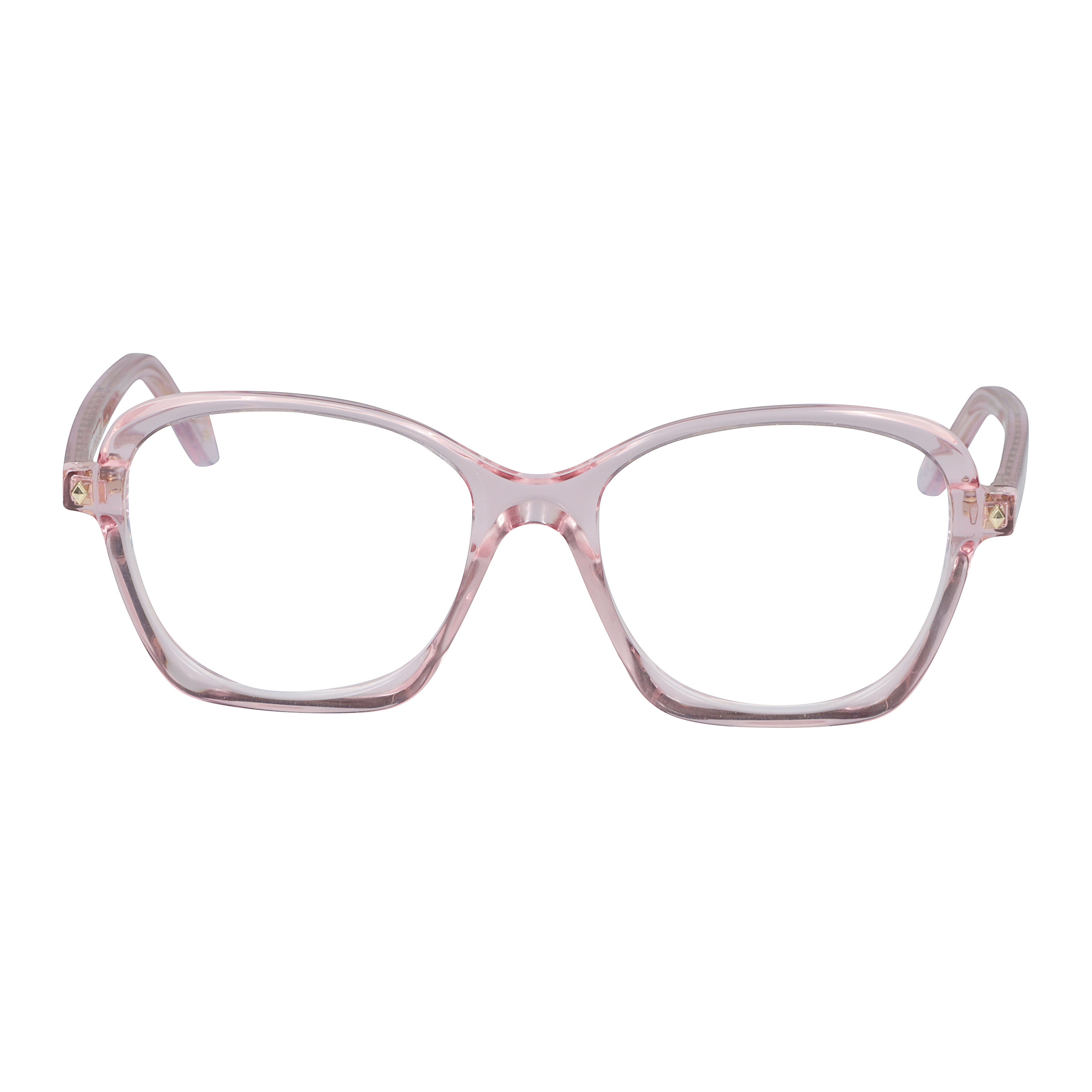 Trilly Glamour-V Translucent Pink Cat-Eye Eyeglasses with Gold Accents