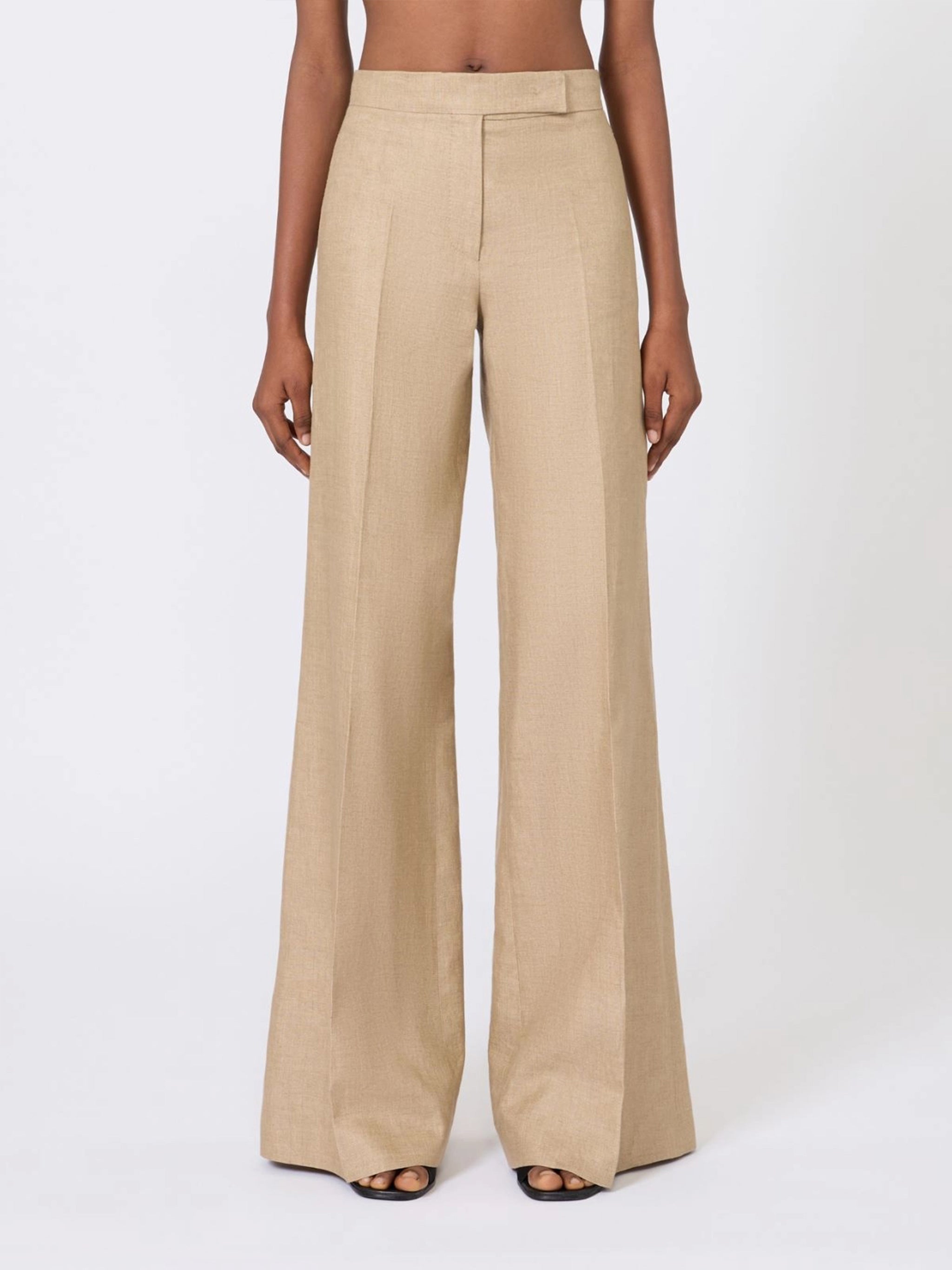 Beige Mxsbig High-Waisted Wide-Leg Trousers