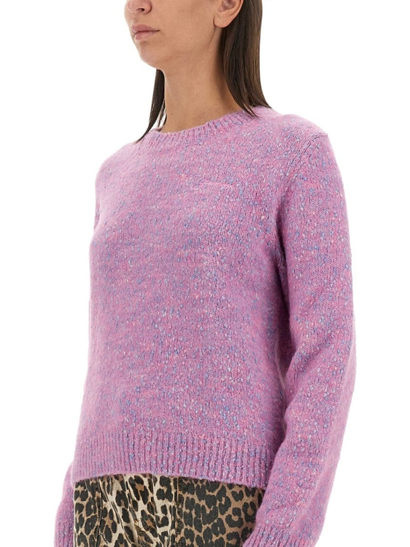 Knitted Sweater with Crew Neckline and Ribbed Cuffs