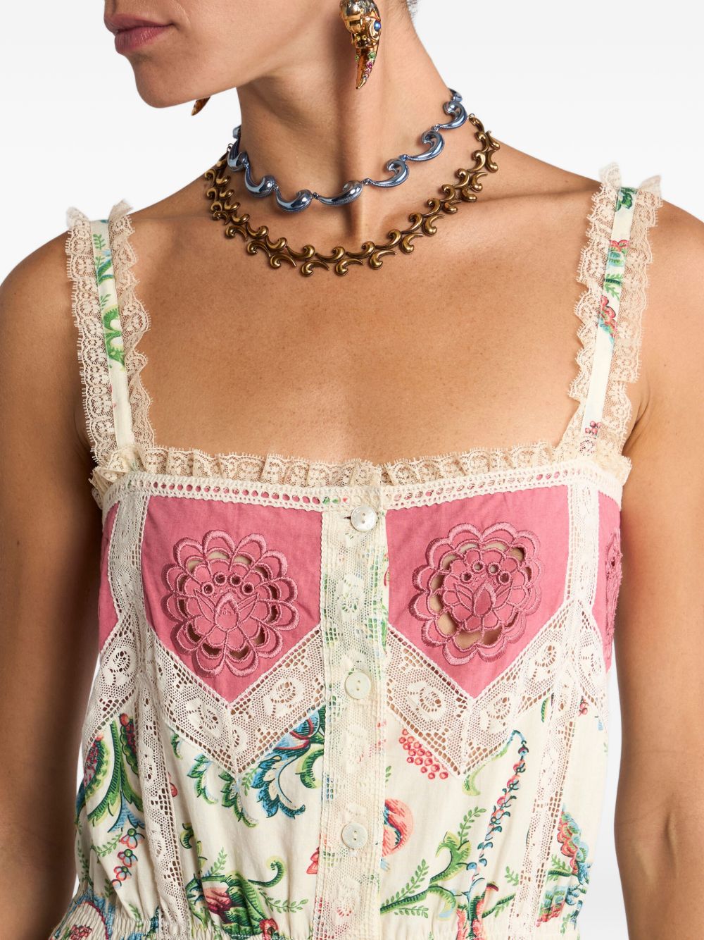 Floral Print Midi Dress With Lace Trim
