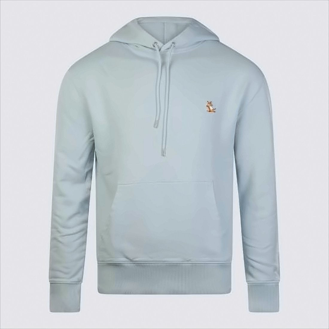 Relaxed Fit Blue Cotton Hoodie With Embroidered Fox Logo