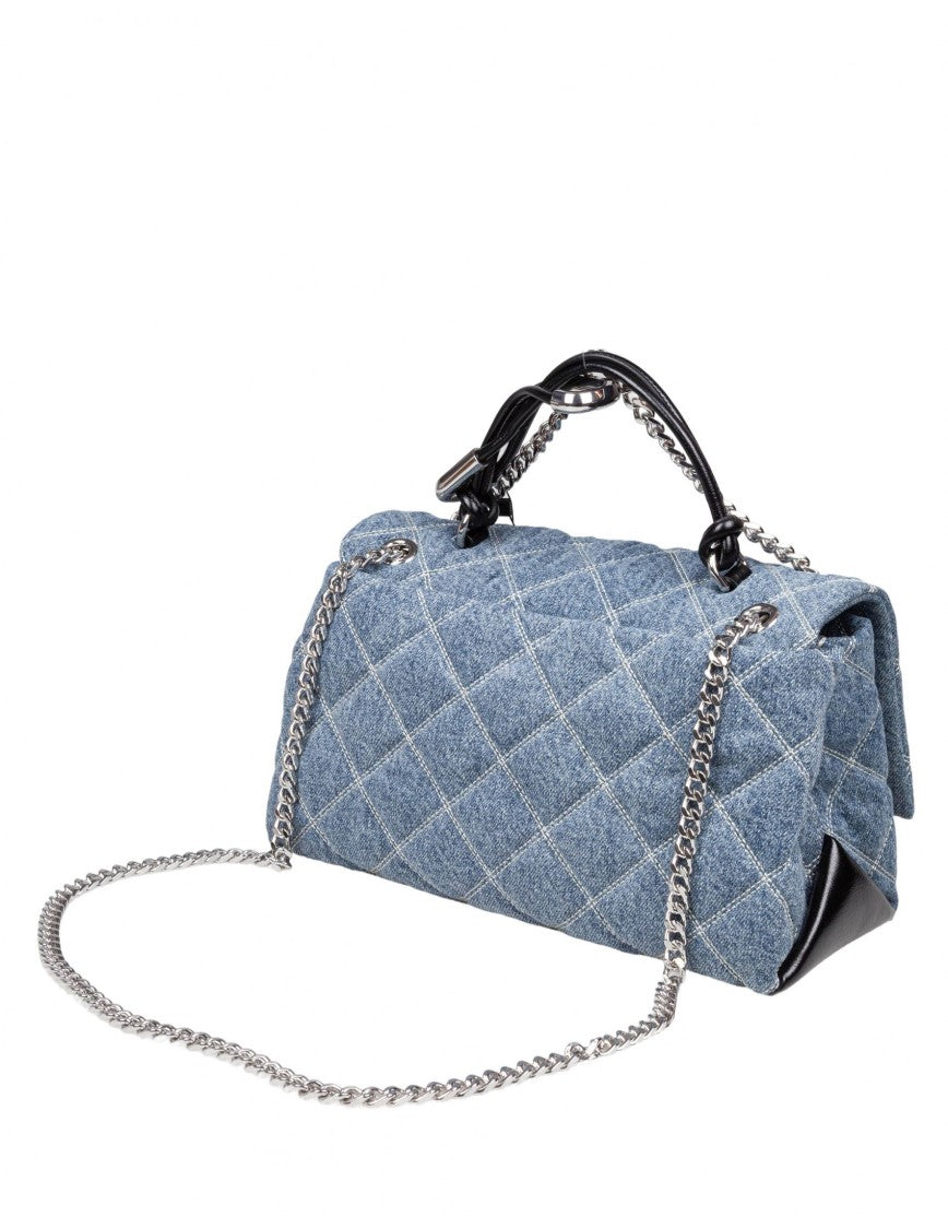 The Dual Chain Quilted Denim Handbag