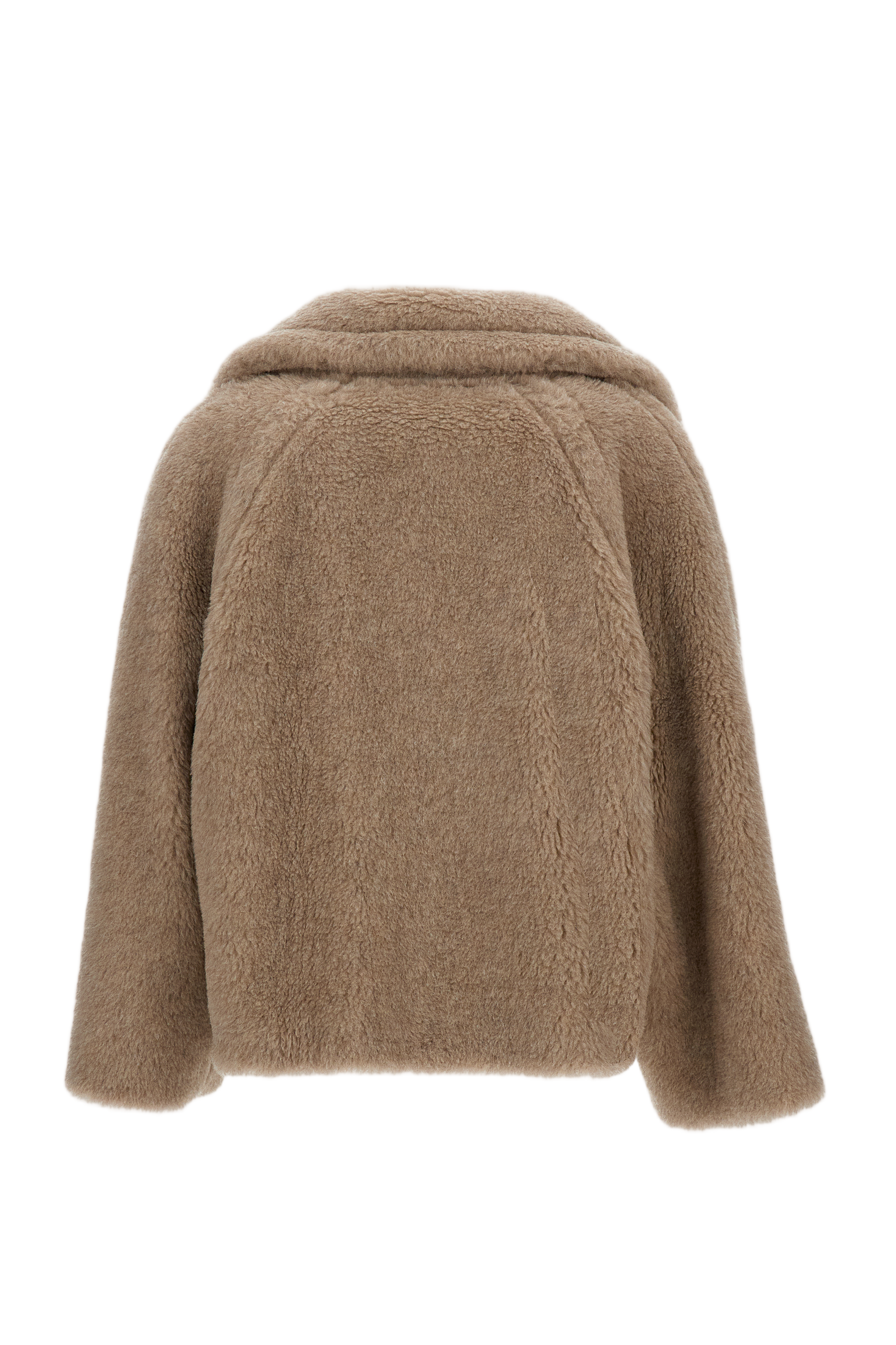 Plush Double-Breasted Fur Coat With V-Neck