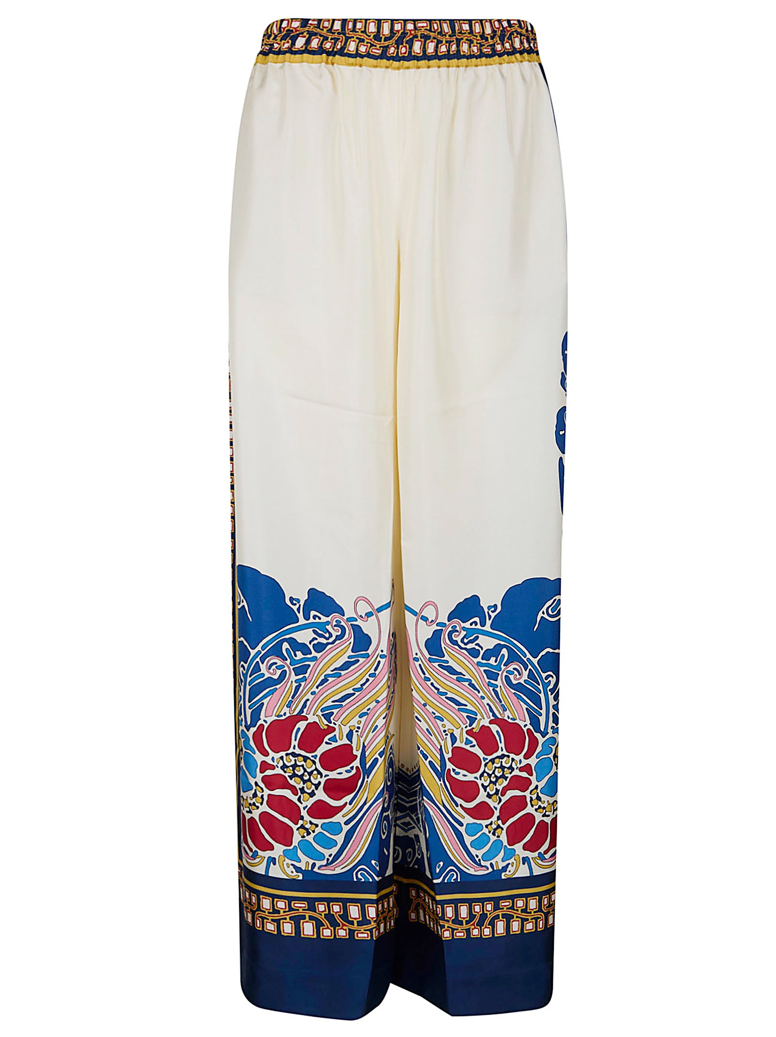 Wide-Leg Silk Trousers With Ornamental Detailing
