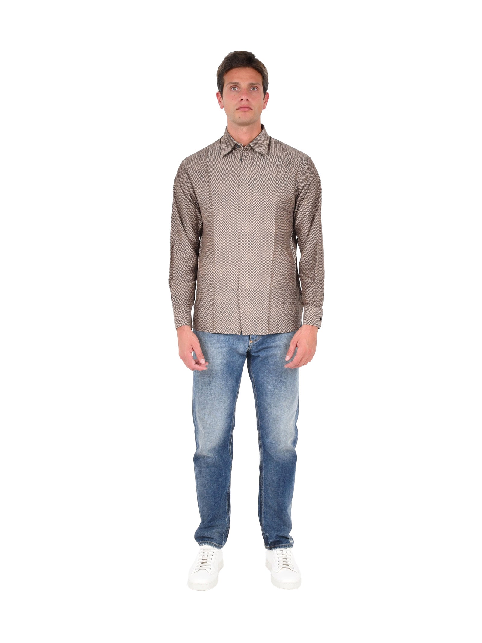 Long-Sleeve Chevron Pattern Shirt In Silk-Modal Blend