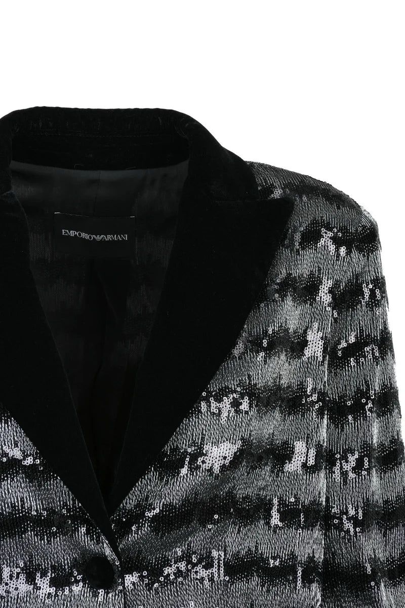 Sequin Jacket Velvet Lapel - Silver/Black