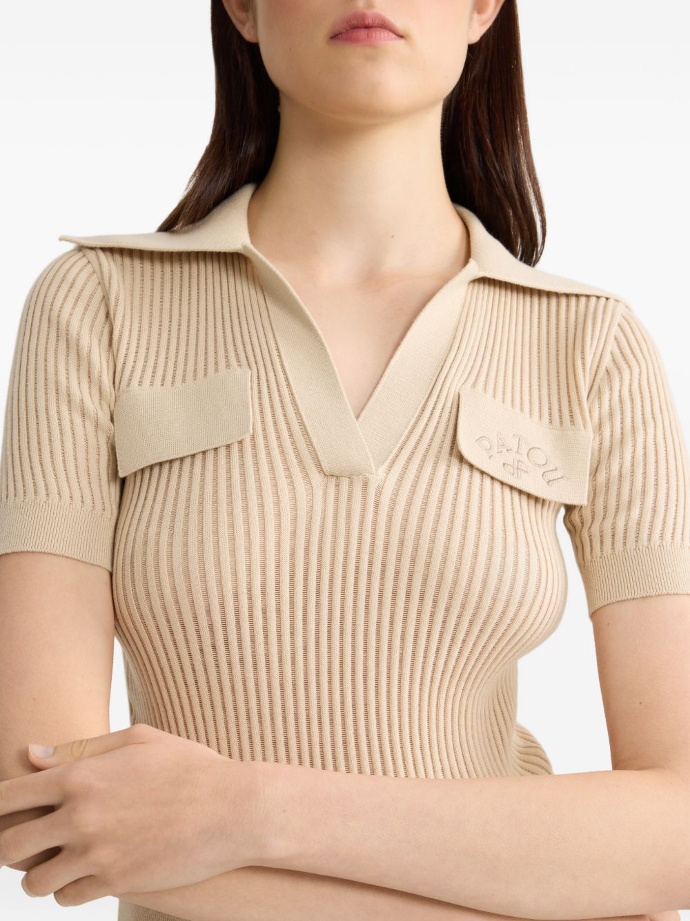 Tailored Short-Sleeved Sweater With Ribbed Texture