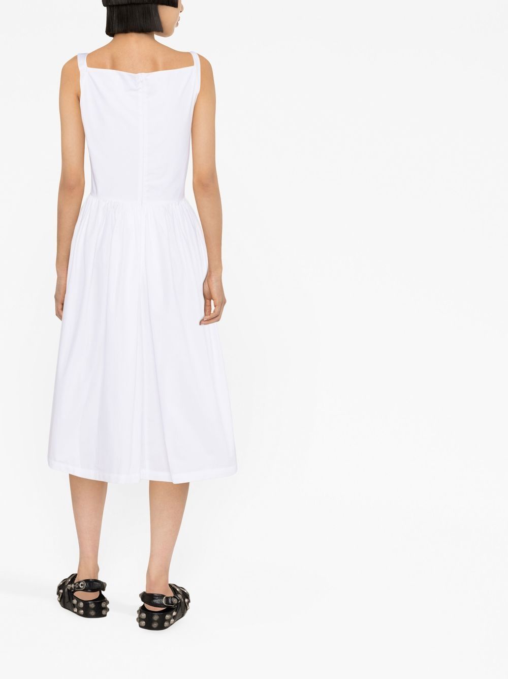Draped Midi Dress With Fitted Bodice And Gathered Skirt