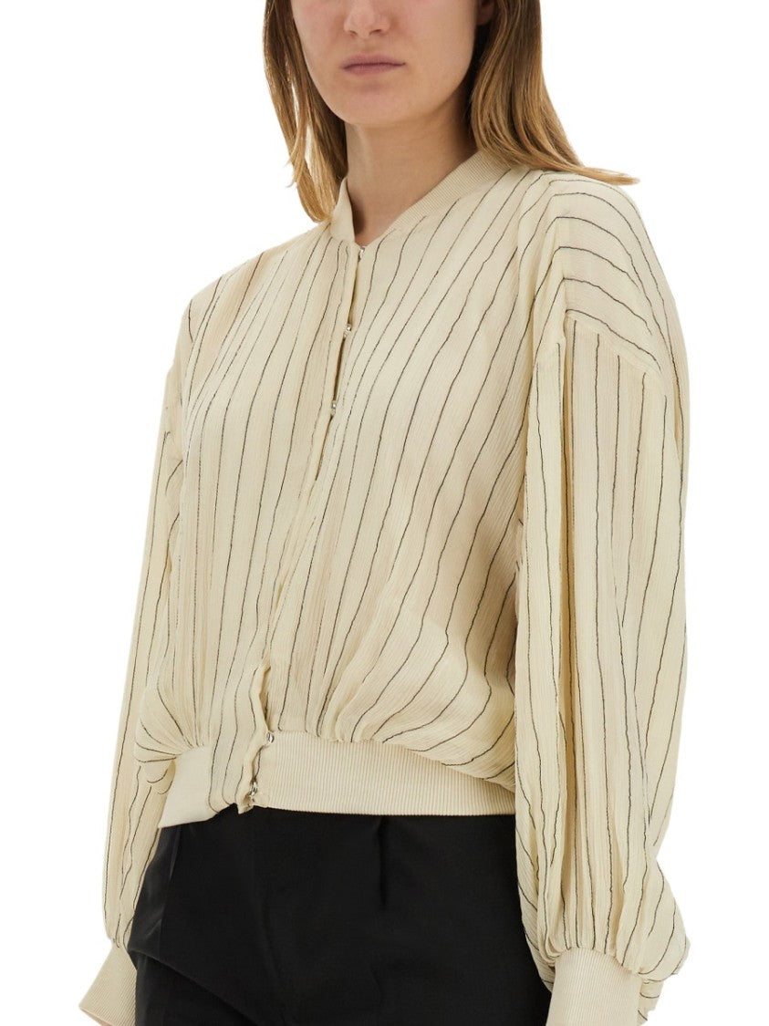 Silk Bomber Jacket With Subtle Stripes