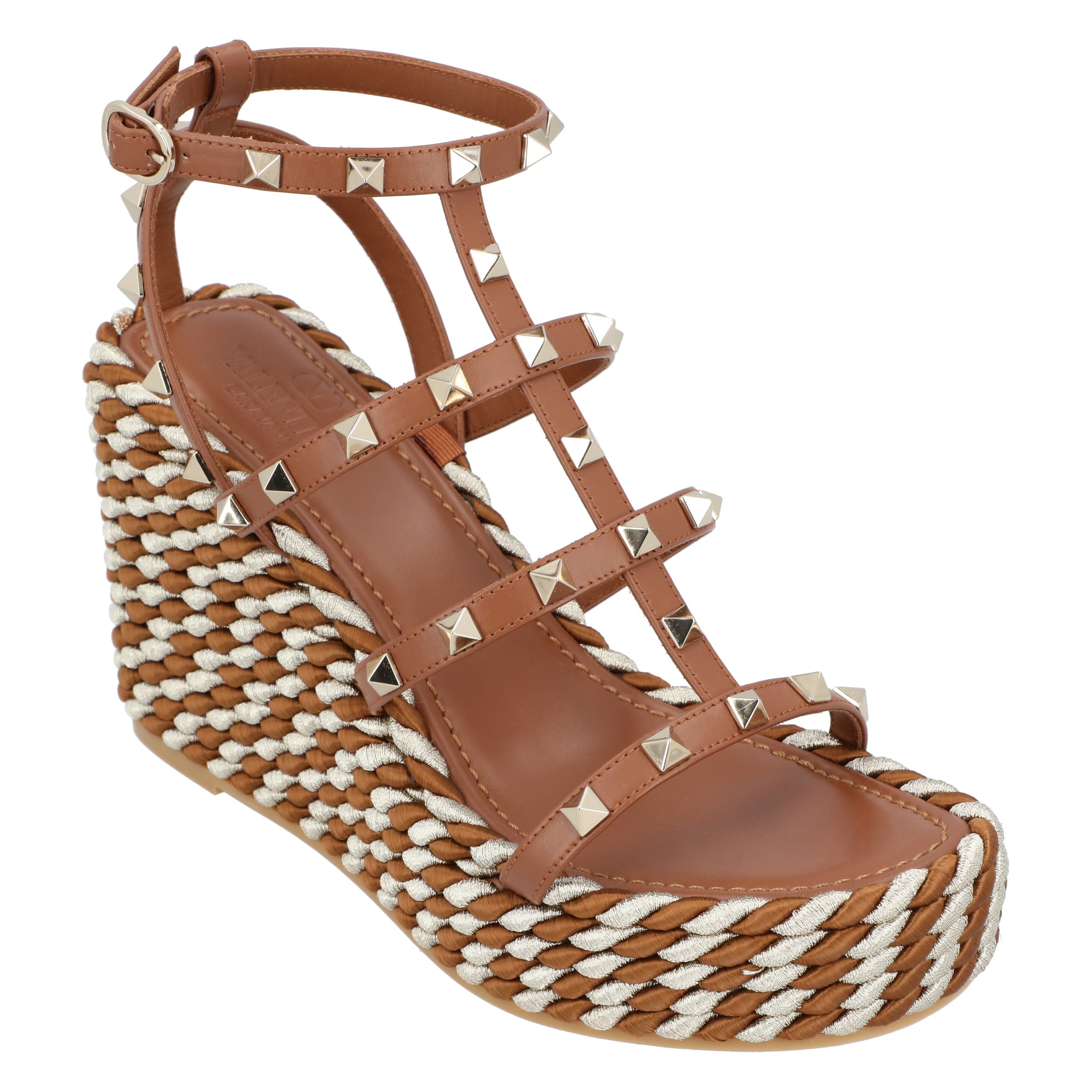 Rockstud Calfskin Wedges With Straps