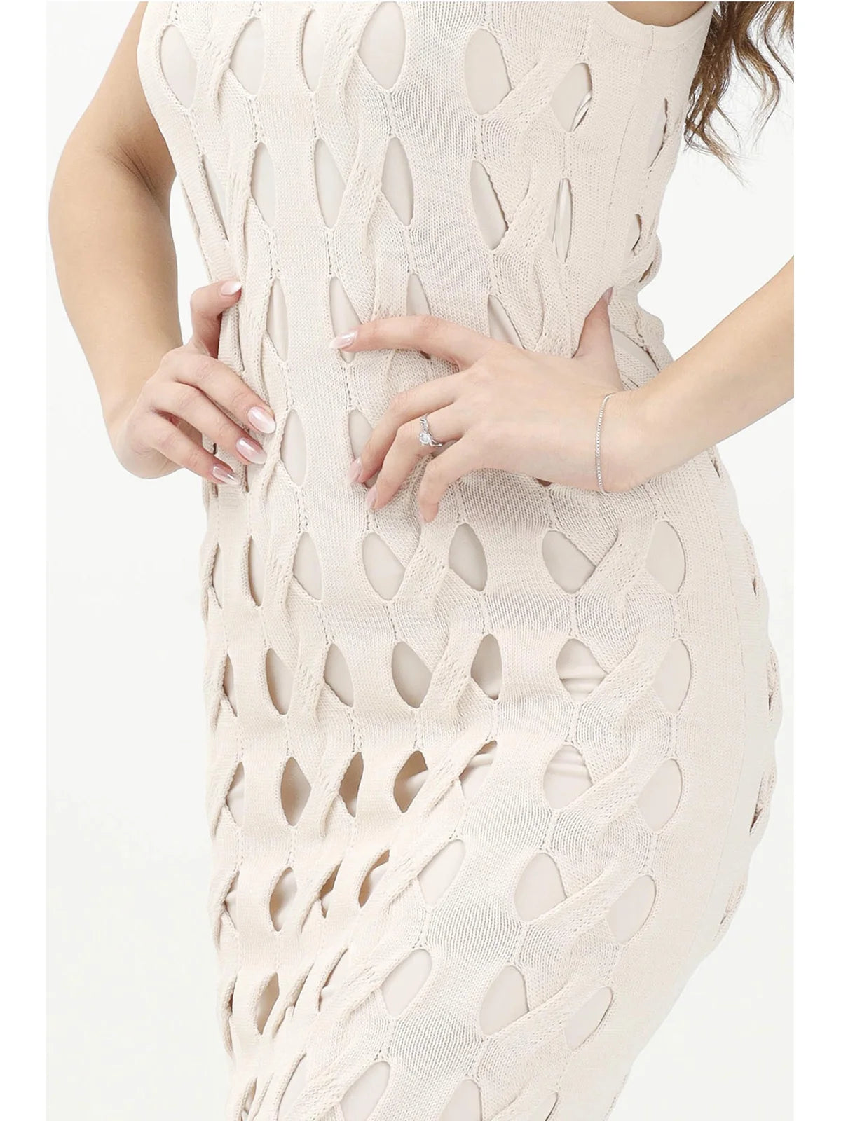 White Viscose Nylon Tricot Sheath Dress
