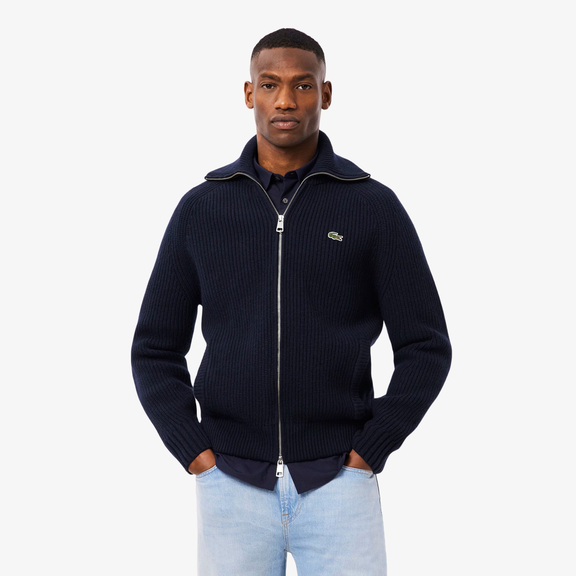 Carded Wool Zip-Up Turtleneck Sweater