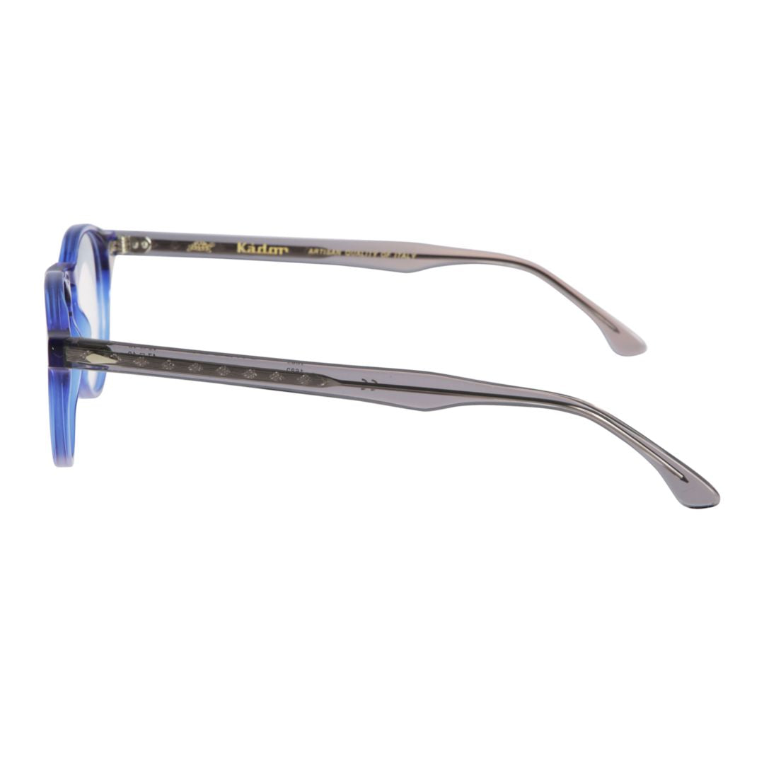 Oxford Translucent Blue Round Frame Eyeglasses with Metallic Accents