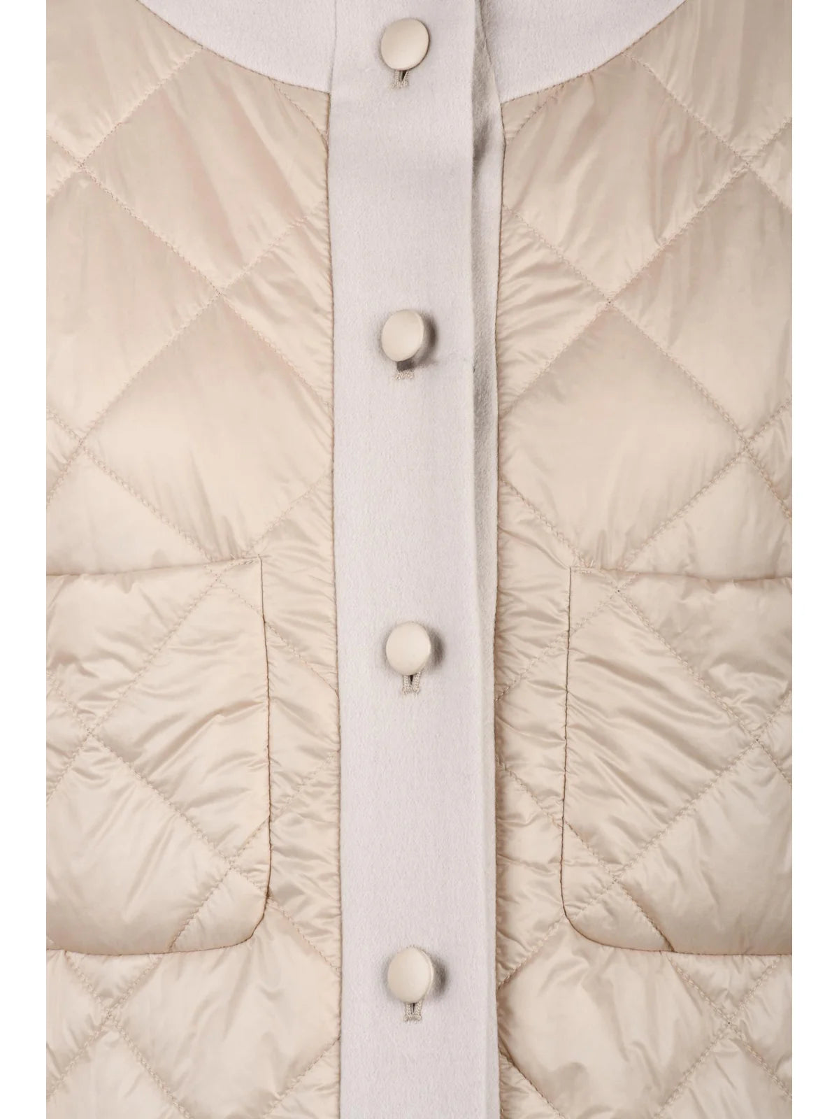 Beige Padded Wool Blend Zip-Up Coat