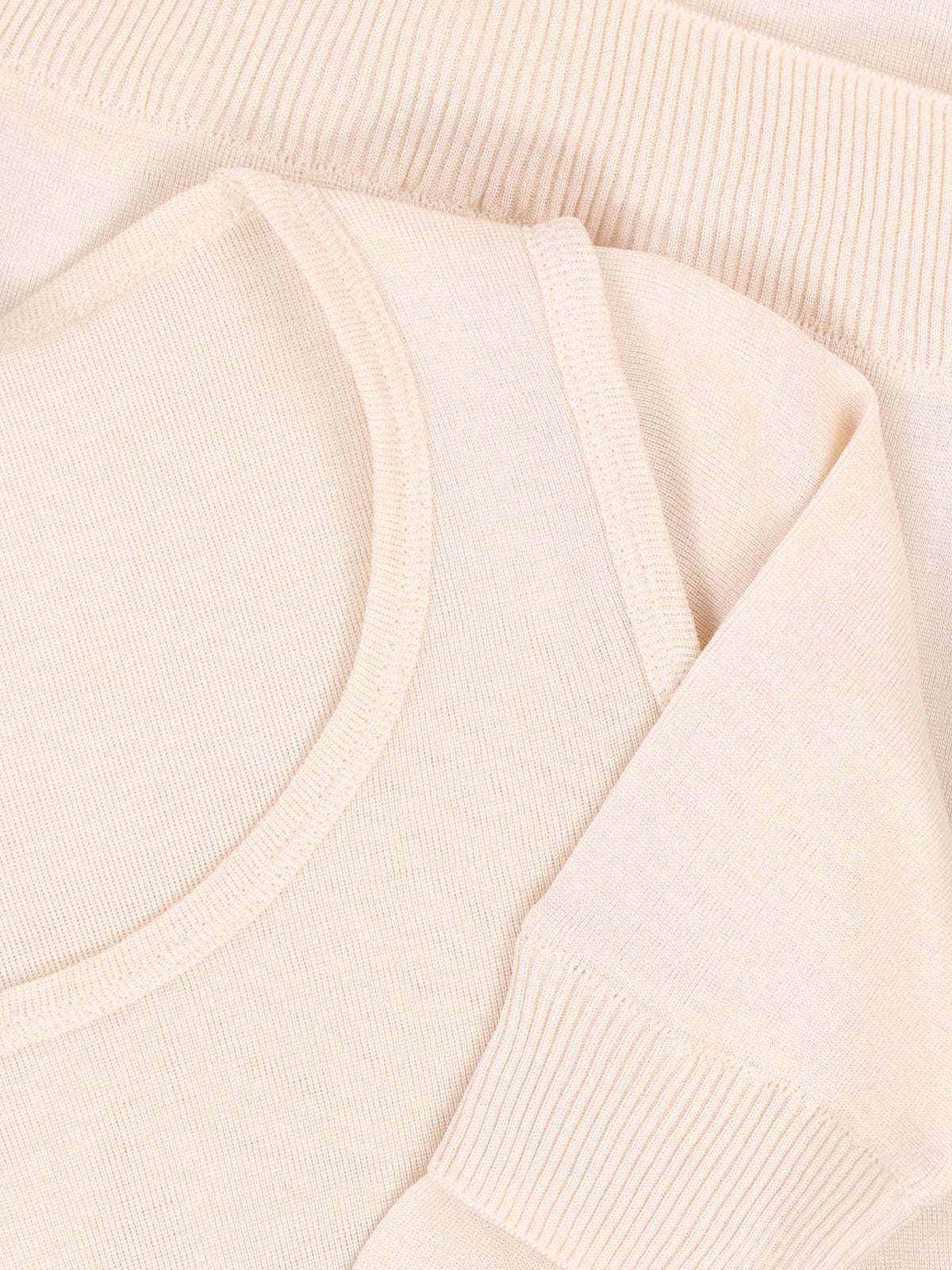 Cream Viscose Silk Three-Quarter Sleeve T-Shirt