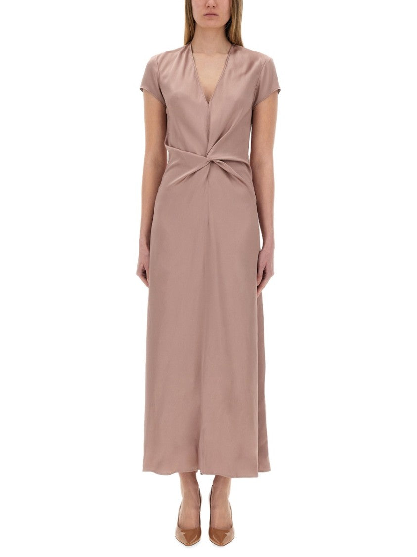 Deep V-Neck Satin Maxi Dress