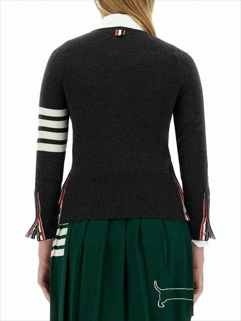 Fitted Cashmere Cardigan with Contrasting Stripes