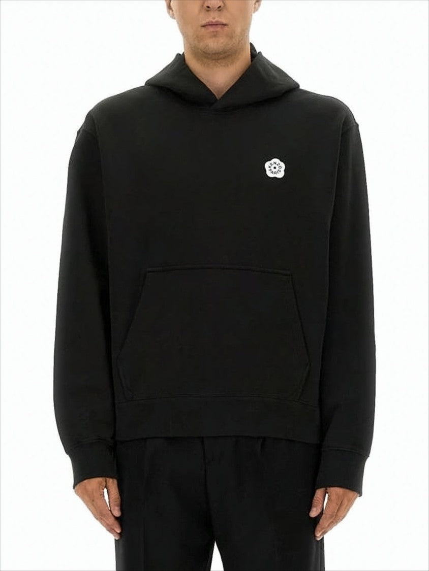 Relaxed Fit Black Hoodie With Floral Logo And Graphic