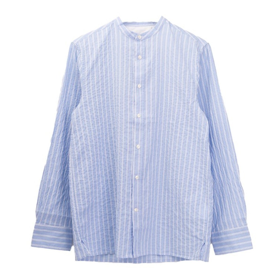 Band Collar Shirt With Gathered Pleats