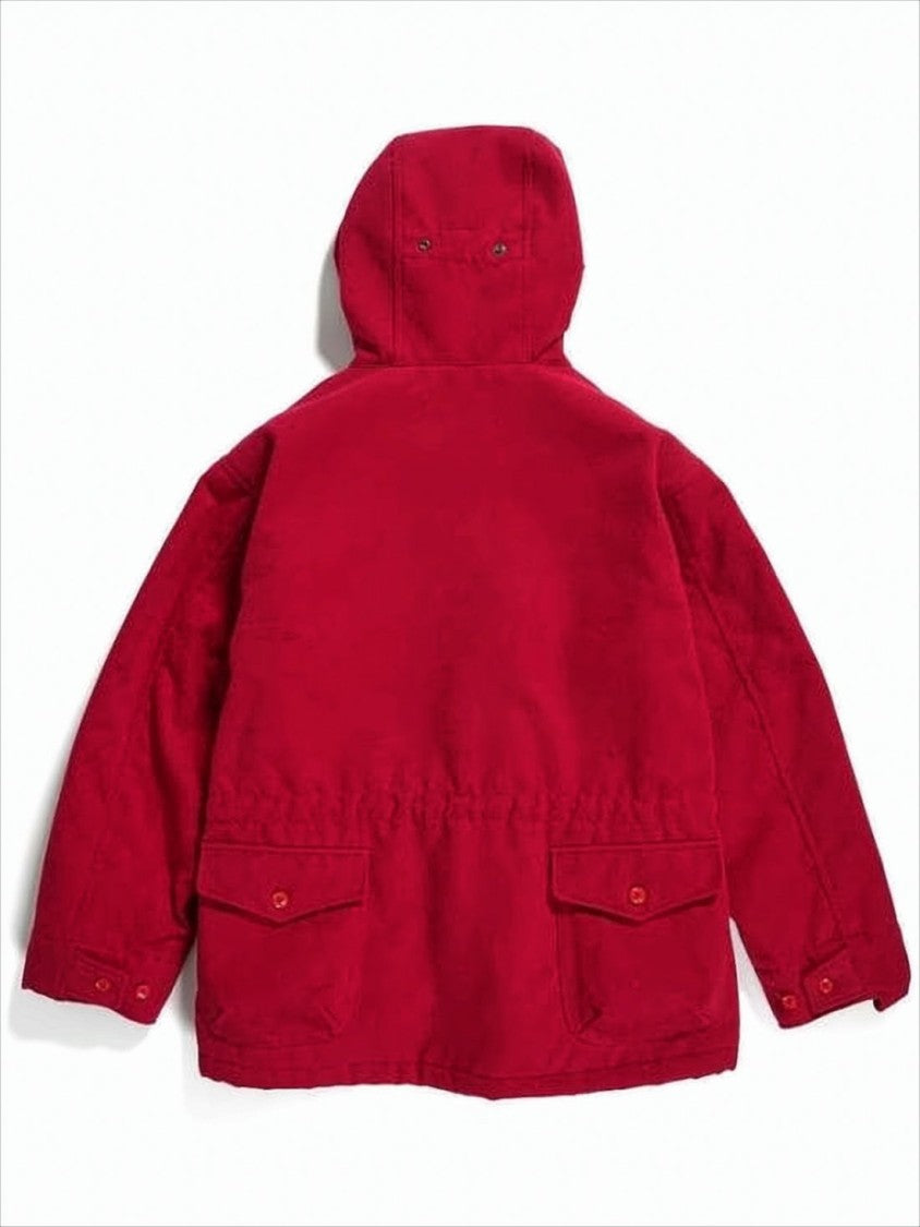 Red Hooded Jacket with Flap Pockets