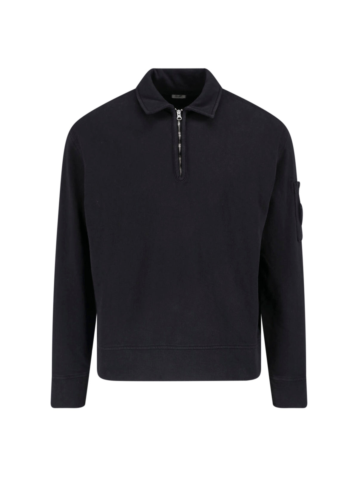 Black Half-Zip Lens Detail Cotton Sweatshirt