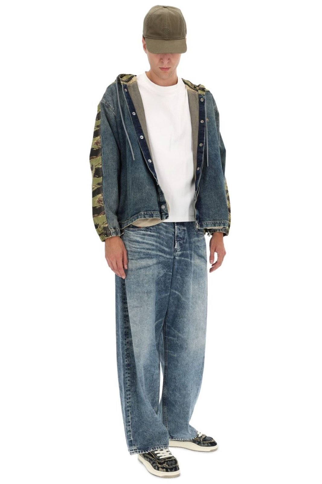 Denim Jacket with Camouflage Hood
