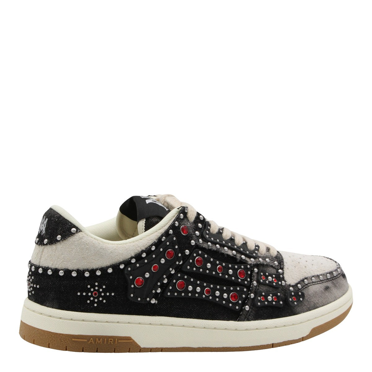Low-Top Distressed Sneakers with Silver Studs