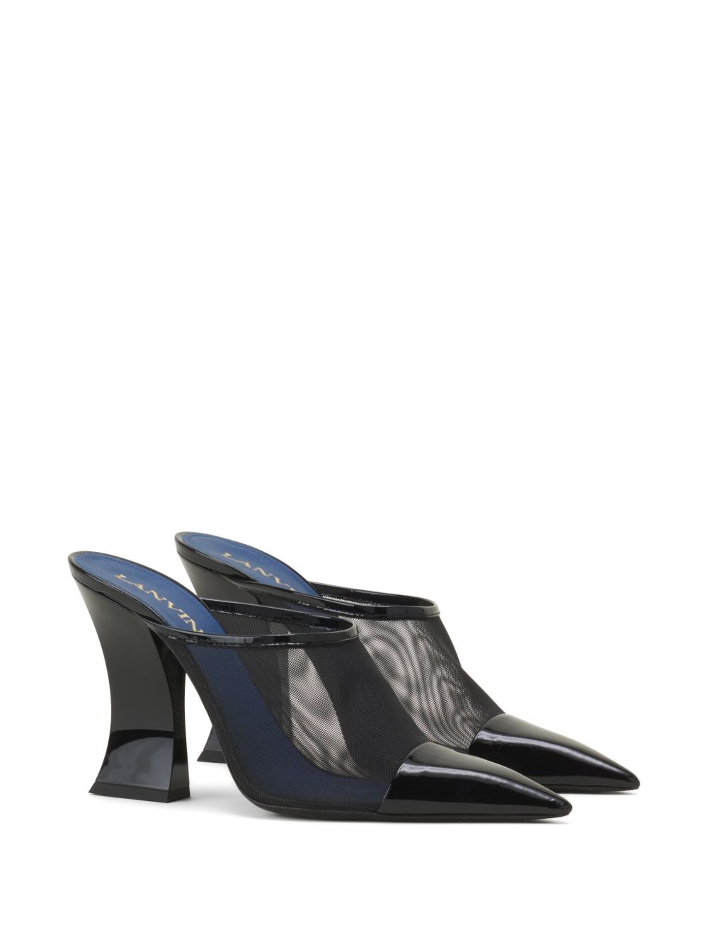 Black Pointed Toe Mesh Geometric Sandals
