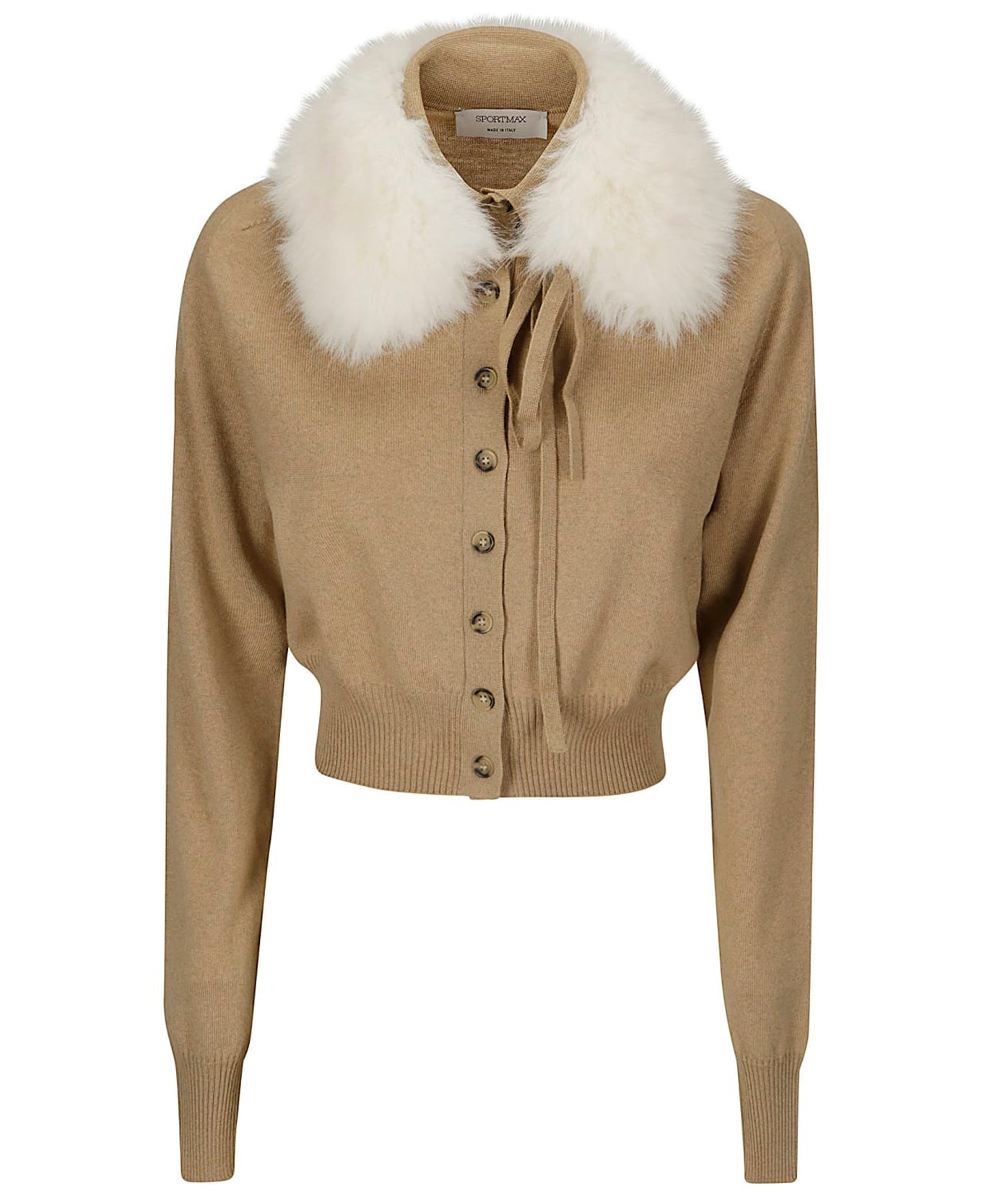 Cropped Cardigan with Plush White Fur Collar