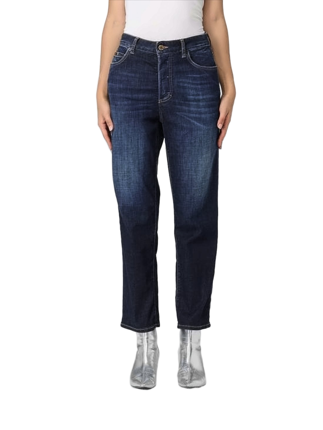 Mid-Rise Indigo Denim Pants with Straight-Leg Silhouette