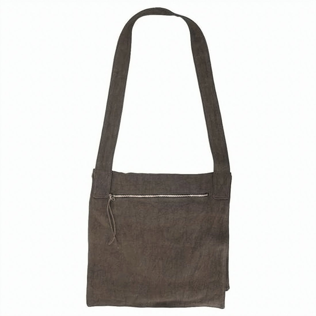 Linen Shoulder Bag With Flap Closure And Textured Finish