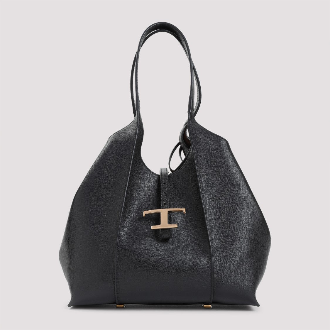 Black Grained Leather Shopper Bag