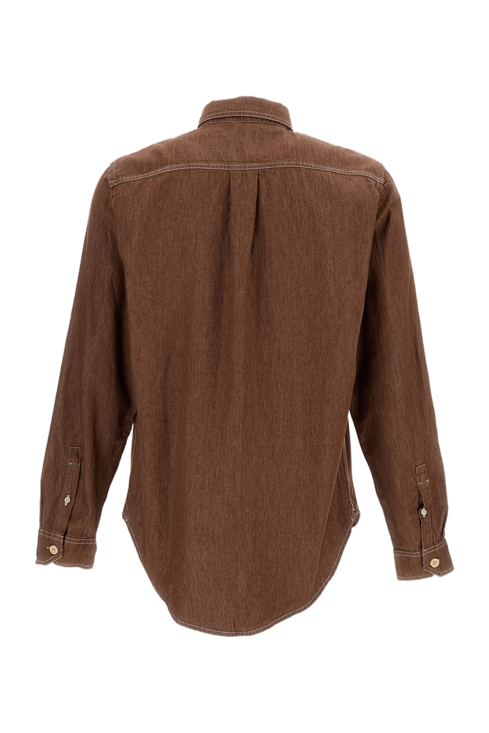 Textured Brown Cotton Shirt with Pointed Collar