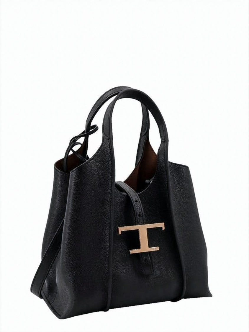 Textured Leather Tote Bag with Metallic Clasp