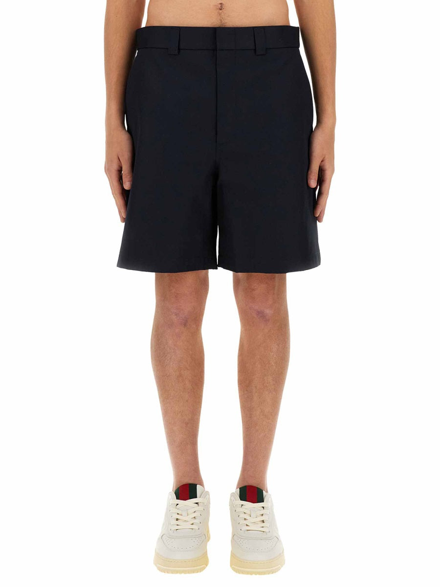 Web Ribbon Cotton Shorts with Side Pockets