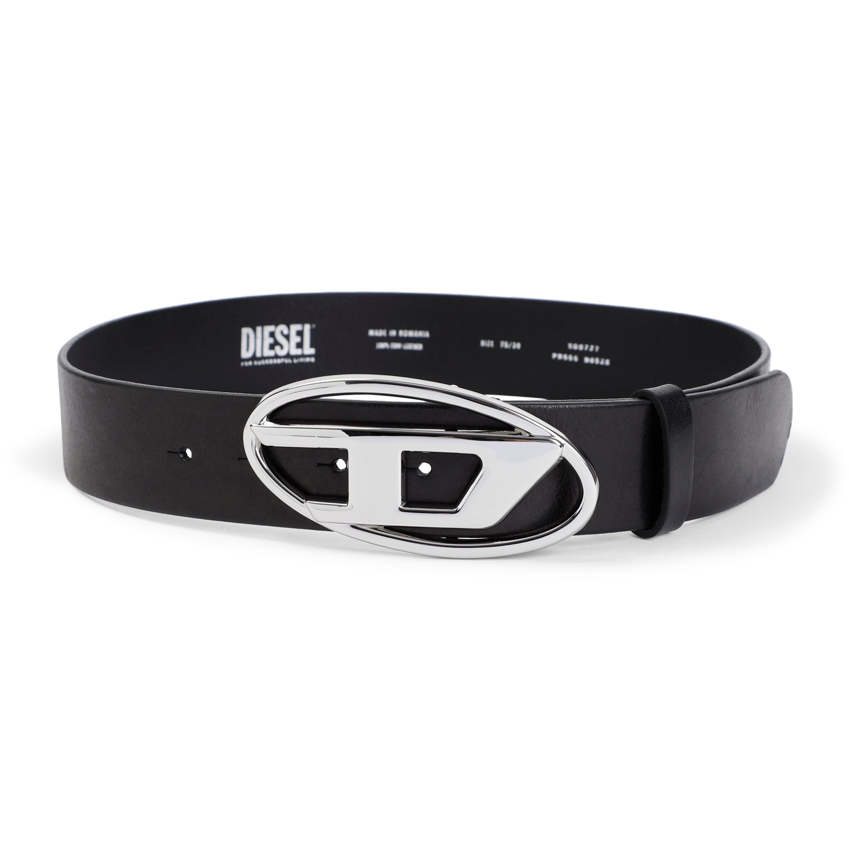 Black Leather Belt With Polished Oval Buckle
