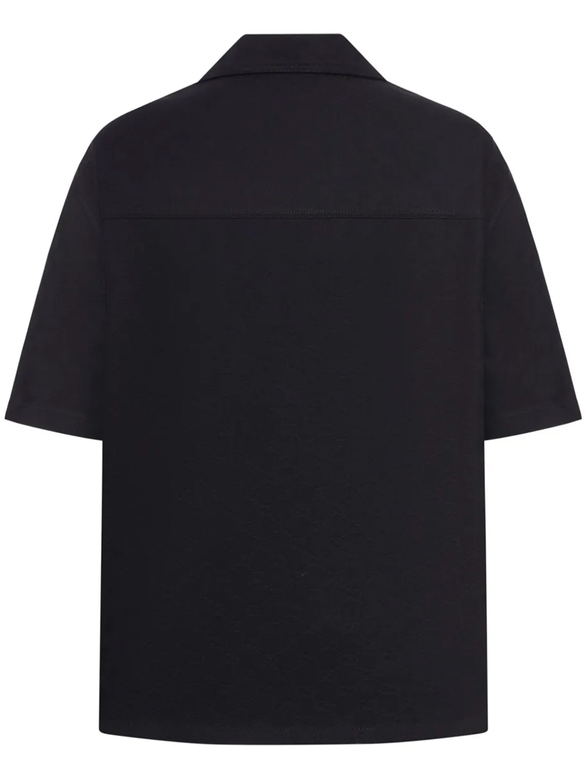 Black Boxy Short-Sleeved Camp Collar Shirt