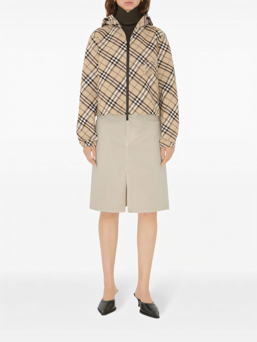 Cropped Hooded Jacket with Classic Plaid Pattern