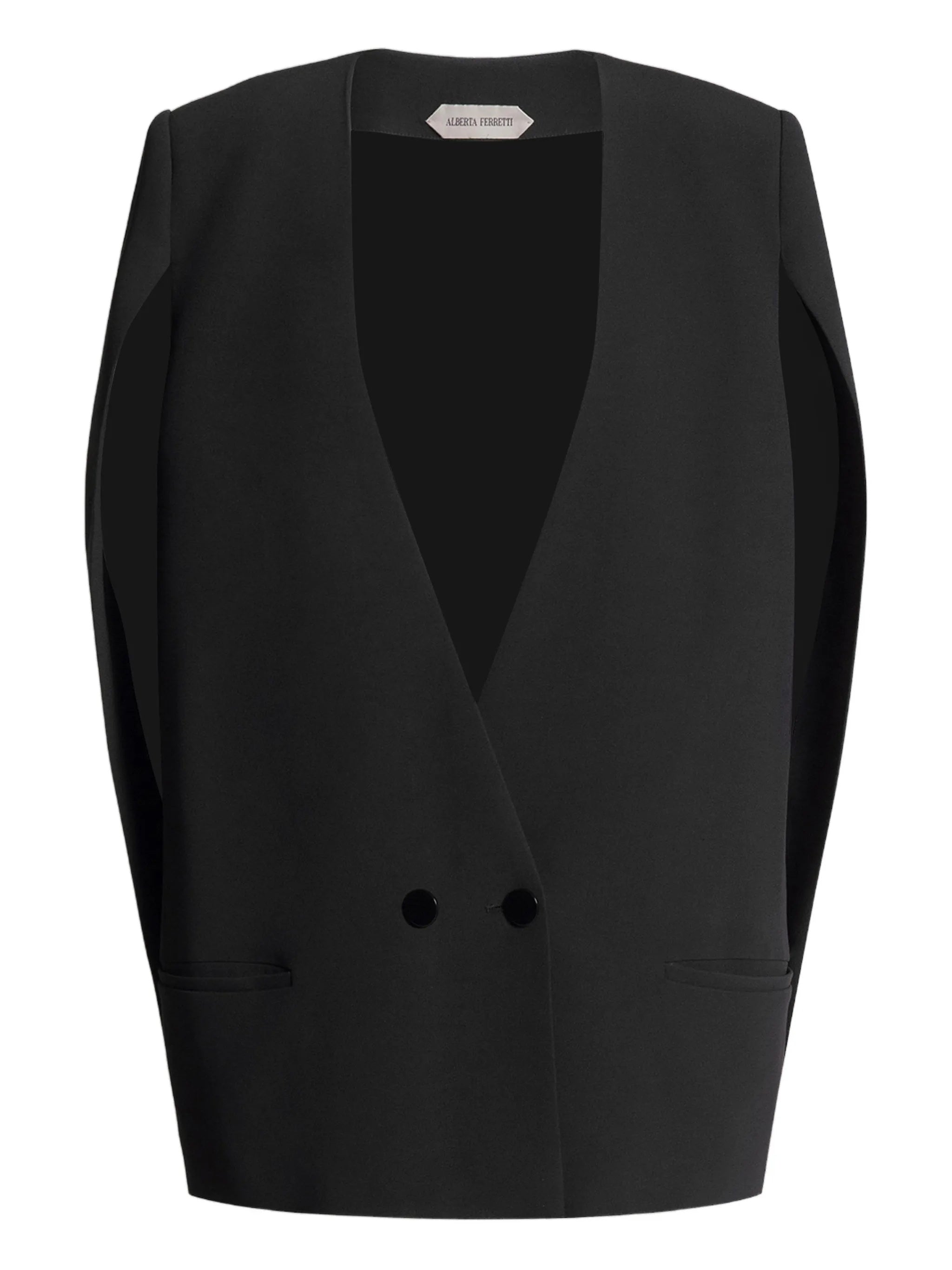 Black Structured Sleeveless Viscose Jacket