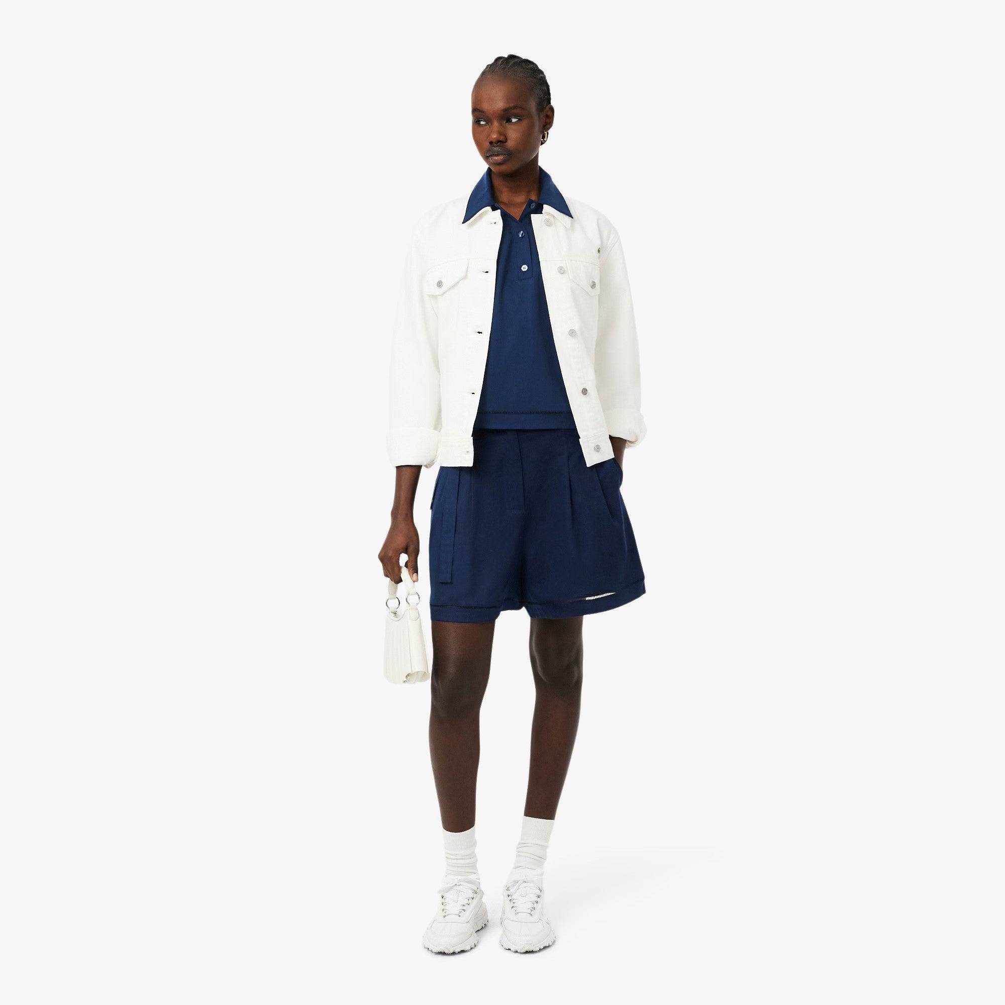 Boxy Cropped Short-Sleeved Polo Shirt with Classic Collar